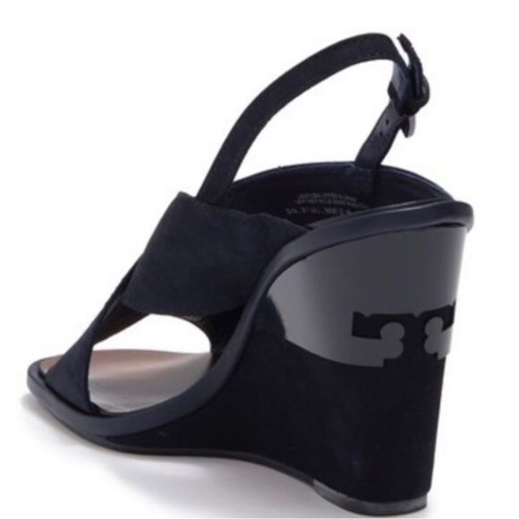 Tory Burch Navy Blue Suede Gabrielle Slingback Wedge Sandals Womens Size 8.5 M - Picture 1 of 16